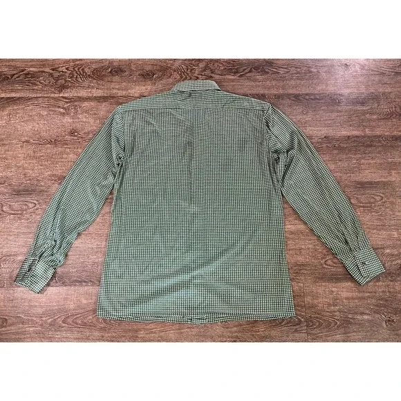 Vintage 70's Oleg Cassini by Burma Disco Shirt Nylon Green Houndstooth Men’s L - Picture 9 of 9